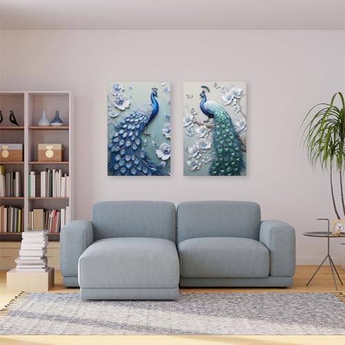 CXHOSTENT Elegant Peacock Canvas Wall Art - 2 Panels, 16x24inchx2Pcs, Modern Living Room Decor - Image 4