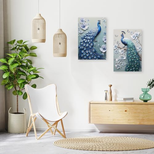 CXHOSTENT Elegant Peacock Canvas Wall Art - 2 Panels, 16x24inchx2Pcs, Modern Living Room Decor - Image 2