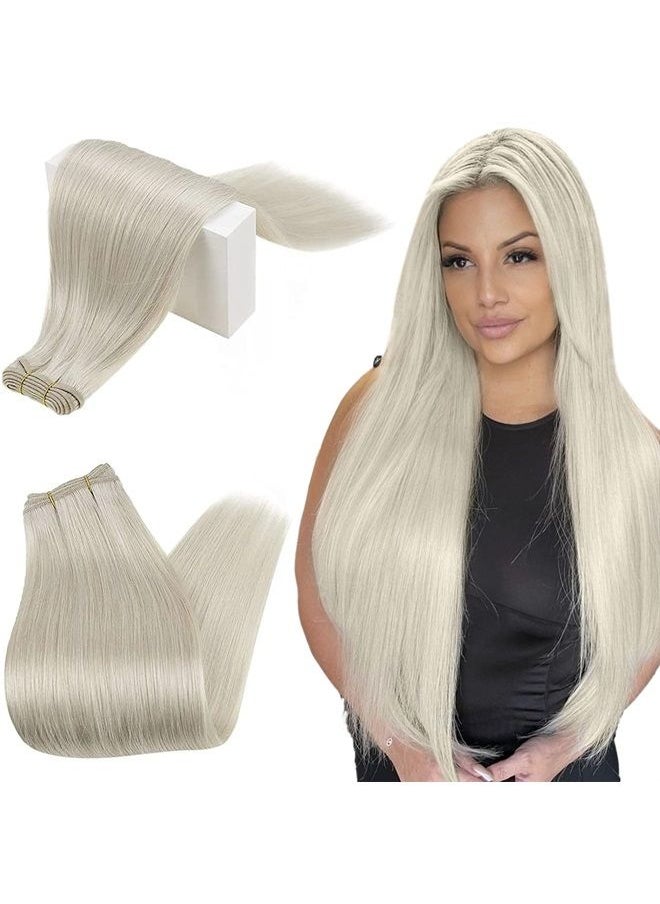 RUNATURE Blonde Weft Human Hair Extensions Straight Sew in Hair Extensions Real Human Hair Weft Extensions Full Head Double Weft Hair Extensions Human Hair Sew in 14 Inch 100g 