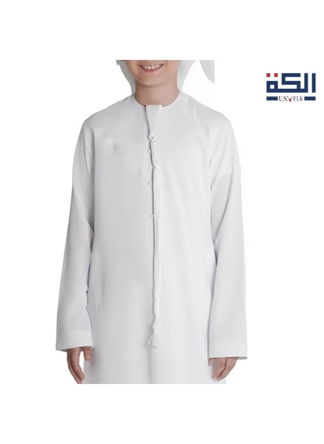U.S. ELK Boy’s Emirati Kandura | Stitched Traditional Kids Arabic Thobe, Dishdasha, Kaftan for Boys | Long Sleeve Islamic Arab Dress with Side Pocket  - Image 2