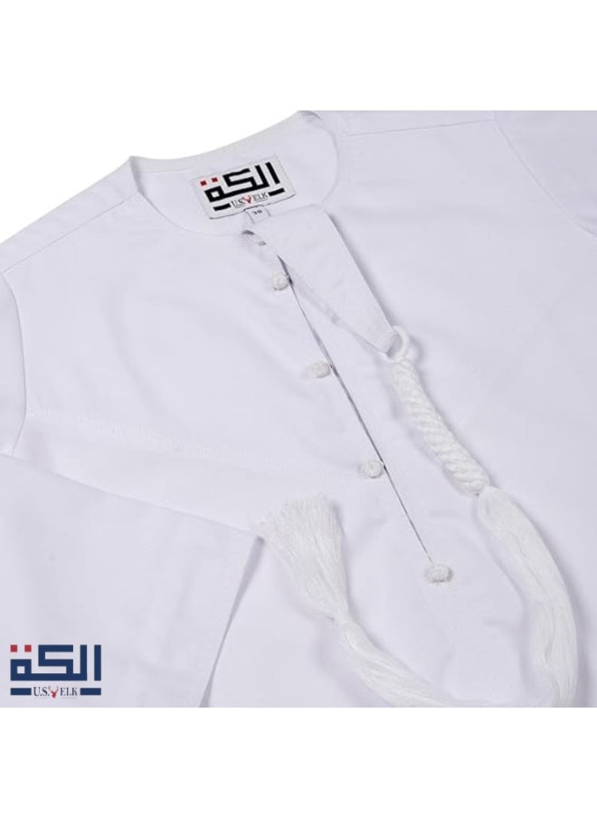 U.S. ELK Boy’s Emirati Kandura | Stitched Traditional Kids Arabic Thobe, Dishdasha, Kaftan for Boys | Long Sleeve Islamic Arab Dress with Side Pocket  - Image 5