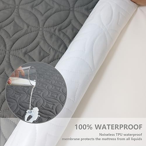 FELTYBED Full Size 54"x75" Waterproof Mattress Protector, Soft Bed Grey Mattress Cover Full, Breathable Mattress Pad Cover with Deep Pocket 6"- 15", Noiseless Washable - Image 3