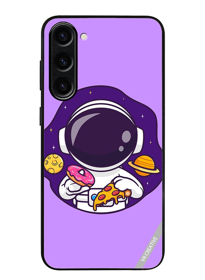 VR CREATIVE Protective Case Cover For Samsung Galaxy S24 Cute Astronaut Eating Donut And Pizza Design Multicolour - Image 1