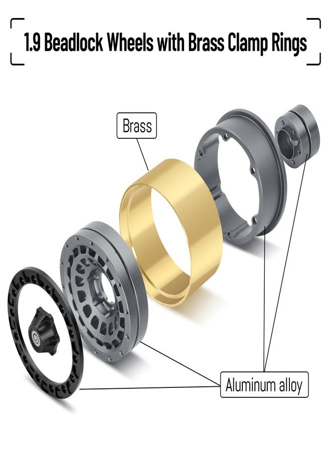 OGUNKE OGRC 1.9 Beadlock Wheel RC Crawler Wheels with Brass Ring 1.9" Wheels for Axial SCX10 TRX4 VS4-10 Gen8 MST CFX 1/10 RC Crawler Upgrade (Titanium) - Image 2