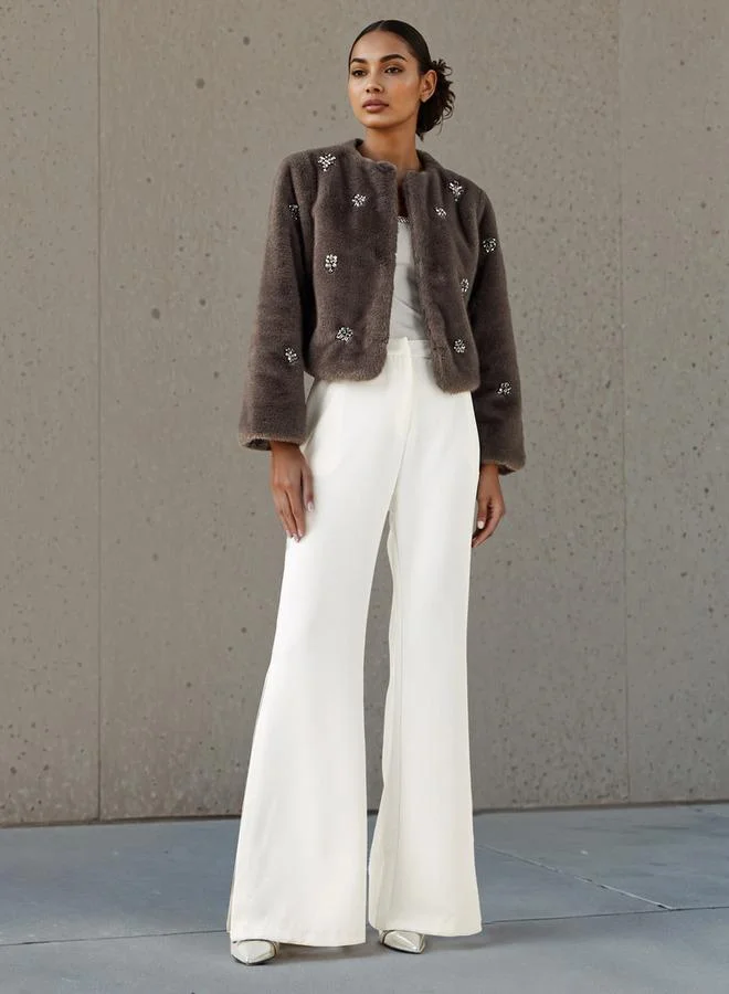 Iconic Iconic Embellished Faux Fur Jacket