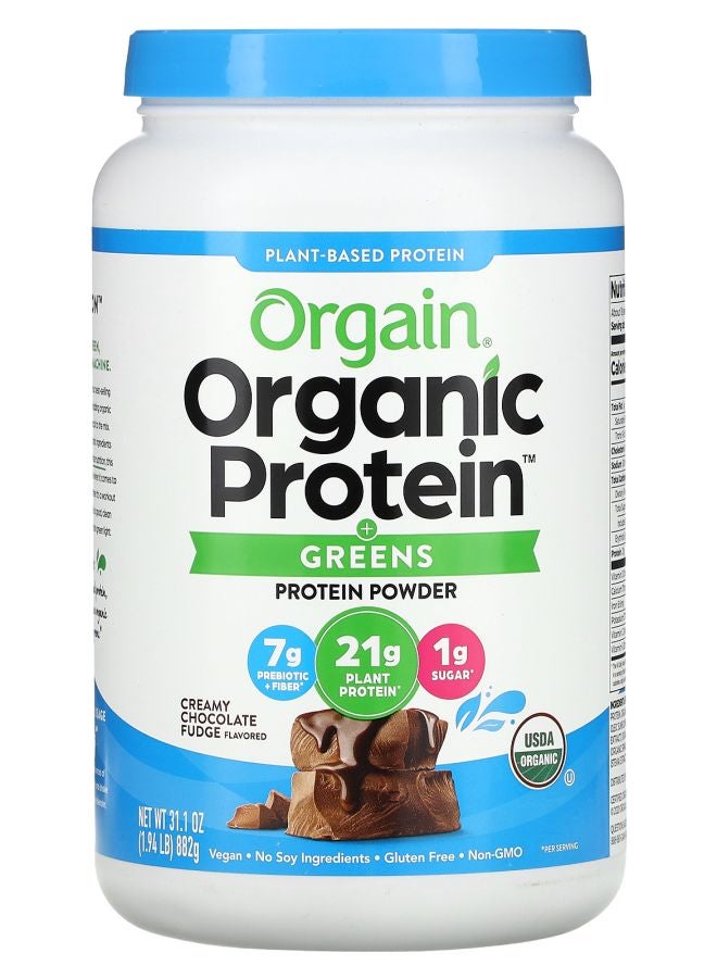 Organic Protein + Greens Plant Based Protein Powder Creamy Chocolate Fudge 1.94 lbs (882 g)