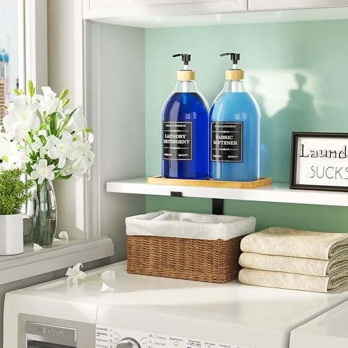 Moforoco Liquid Laundry Detergent Dispenser with Bamboo Tray, 2 Pack 64 Oz Plastic Laundry Soap Dispenser, Fabric Softener Dispenser with Pump and Labels for Laundry Room Decor and Organization - Image 4