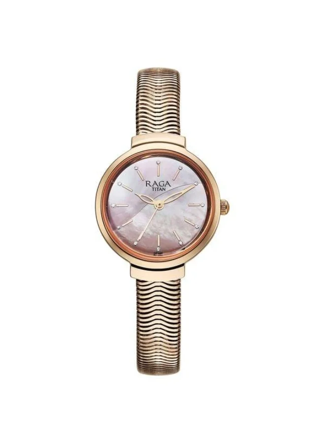 تيتان Raga Viva Glam Quartz Analog Pink Mother of Pearl Dial Rose Gold Stainless Steel Strap Watch for Women - 2737WM01
