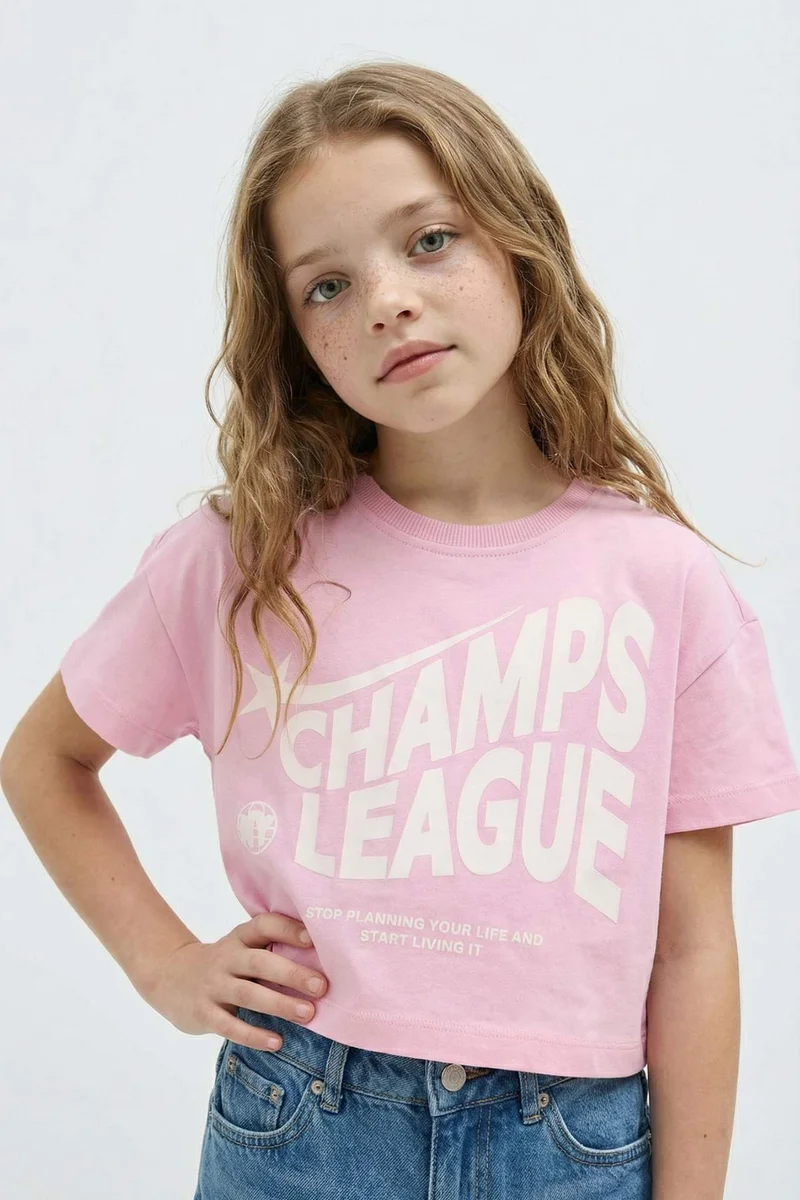 ديفاكتو Girl Crew Neck Printed Short Sleeve T-Shirt