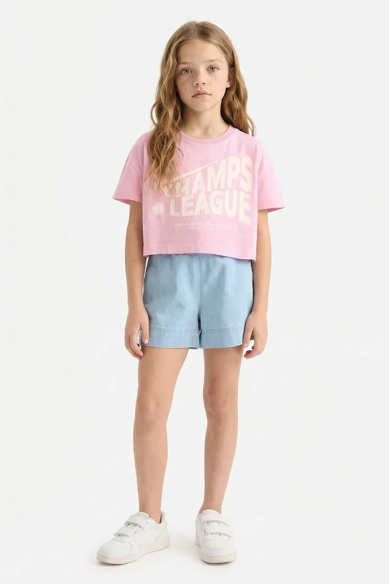 ديفاكتو Girl Crew Neck Printed Short Sleeve T-Shirt