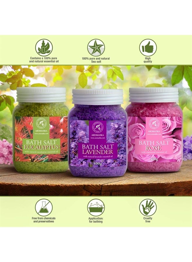 Aromatika مجموعة أملاح الاستحمام 42 أونصة - لافندر - ورد - يوكاليبتوس - 100% أملاح استحمام - ملح لافاندا روزا يوكاليبتوس - الأفضل لنوم جيد - تخفيف التوتر - الاستحمام - العناية بالجسم - الجمال - الاسترخاء - سبا - Image 2