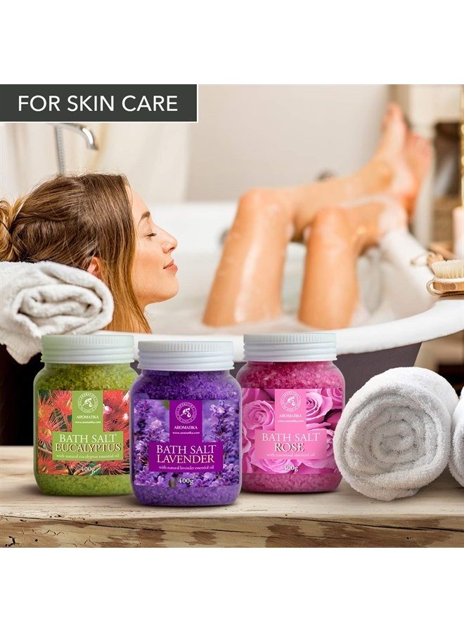 Aromatika مجموعة أملاح الاستحمام 42 أونصة - لافندر - ورد - يوكاليبتوس - 100% أملاح استحمام - ملح لافاندا روزا يوكاليبتوس - الأفضل لنوم جيد - تخفيف التوتر - الاستحمام - العناية بالجسم - الجمال - الاسترخاء - سبا - Image 4
