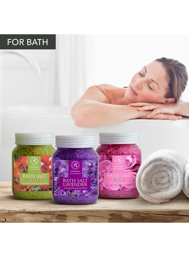 Aromatika مجموعة أملاح الاستحمام 42 أونصة - لافندر - ورد - يوكاليبتوس - 100% أملاح استحمام - ملح لافاندا روزا يوكاليبتوس - الأفضل لنوم جيد - تخفيف التوتر - الاستحمام - العناية بالجسم - الجمال - الاسترخاء - سبا - Image 3