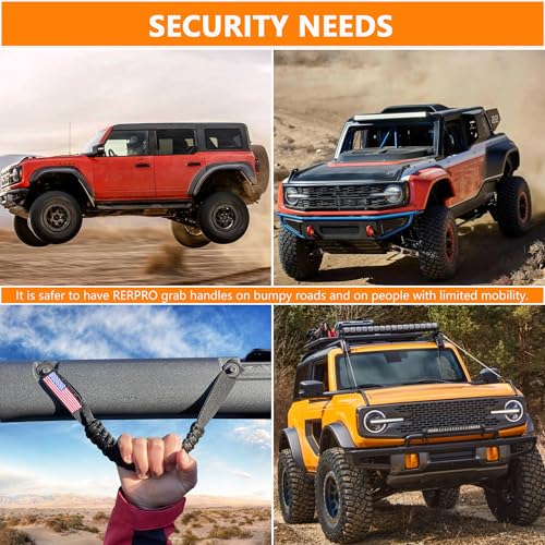 RERPRO 4 Pack Grab Handles for Ford Bronco Accessories 2021 2022 2023 2024 2025 2 Door 4 Door Interior Paracord Roll Bar Grip Door Handle with America Flag Black - Image 3