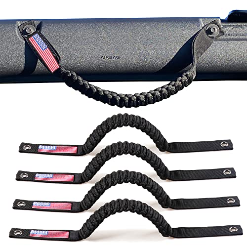 RERPRO 4 Pack Grab Handles for Ford Bronco Accessories 2021 2022 2023 2024 2025 2 Door 4 Door Interior Paracord Roll Bar Grip Door Handle with America Flag Black - Image 1