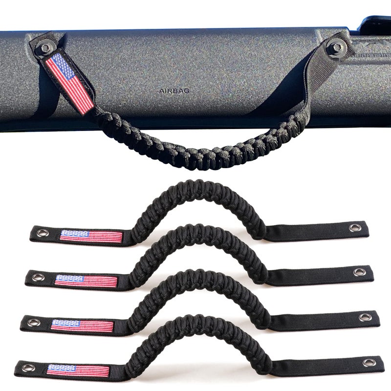 RERPRO 4 Pack Grab Handles for Ford Bronco Accessories 2021 2022 2023 2024 2025 2 Door 4 Door Interior Paracord Roll Bar Grip Door Handle with America Flag Black - Image 2