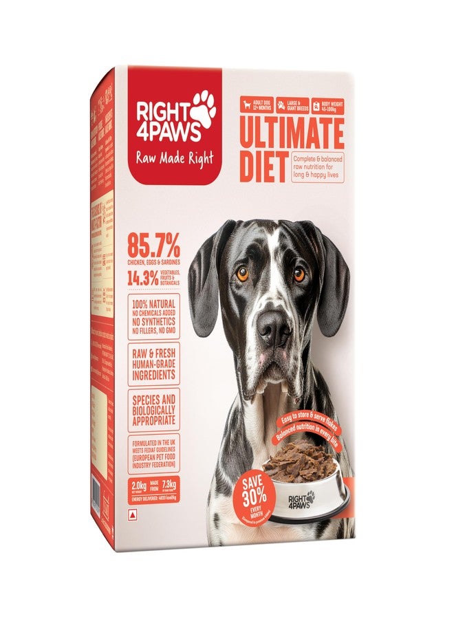 RIGHT4PAWS Dry Dog Food - Ultimate Diet - Large & Giant Breed Diet for Adult with High Nutrition 85.7% Animal Source, Omega 3 & Omega 6 | Low Risk of Obesity| Reduced stools, 2kg - Image 1