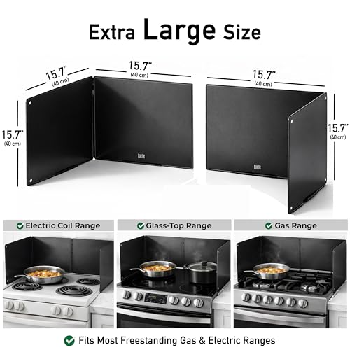 Baetle Extra-Large 2-Piece Splatter Guard (15.7” x 15.7”), Heavy-Duty, Commercial-Quality Stainless Steel Oil Splash Shield with Foldable 2-Panel Design & Silicone Spoon Rest by Baetle - Image 2