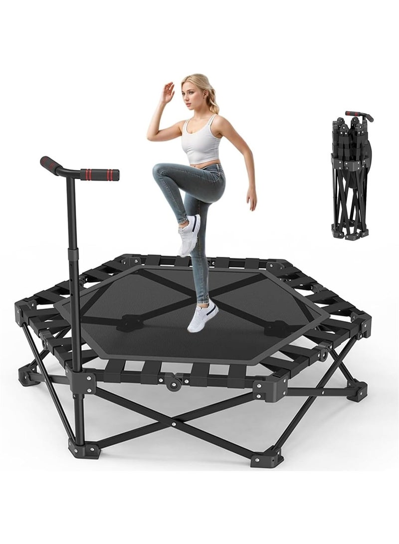 WALALLA Foldable Rebounder Trampoline, Silent Mini Fitness Trampoline for home workout with Adjustable Handle Bar, Quiet Exercise Trampoline for Personal Indoor Workout - Image 1