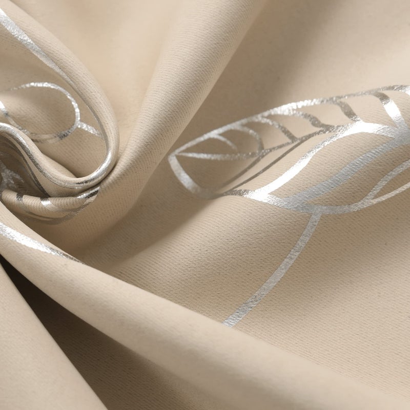 BUHUA Wave Silver Leaf Print Blackout Curtains for Living Room Darkening Curtains Light Blocking Curtains for Bedroom 38W?63L Beige 2 Panels - Image 2