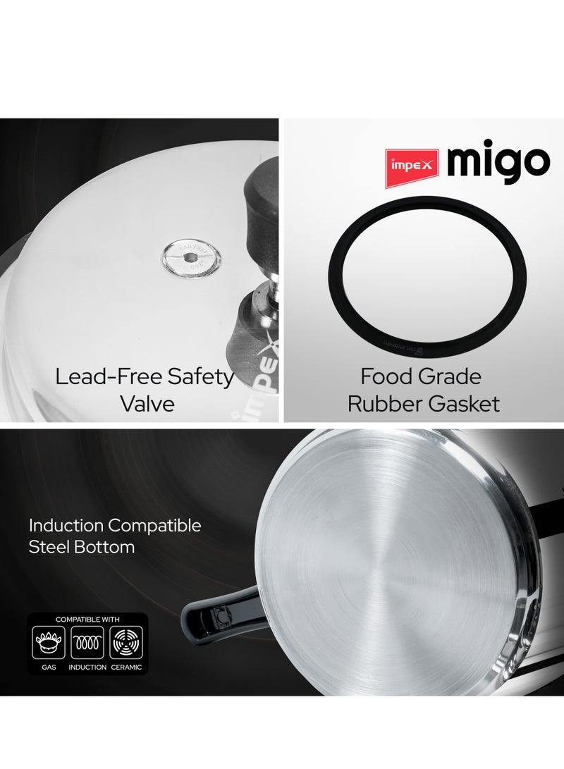 إمبكس قدر ضغط Migo من الستانلس ستيل ثلاثي الطبقات سعة 3 لتر | غطاء خارجي | قاعدة متوافقة مع الحث الحراري | نظام أمان ثلاثي | فتحة تهوية لحلقة الإحكام | صمام أمان متين | تشطيب لامع | متوافق مع مواقد الغاز والتحريض | TPC 3 - Image 3