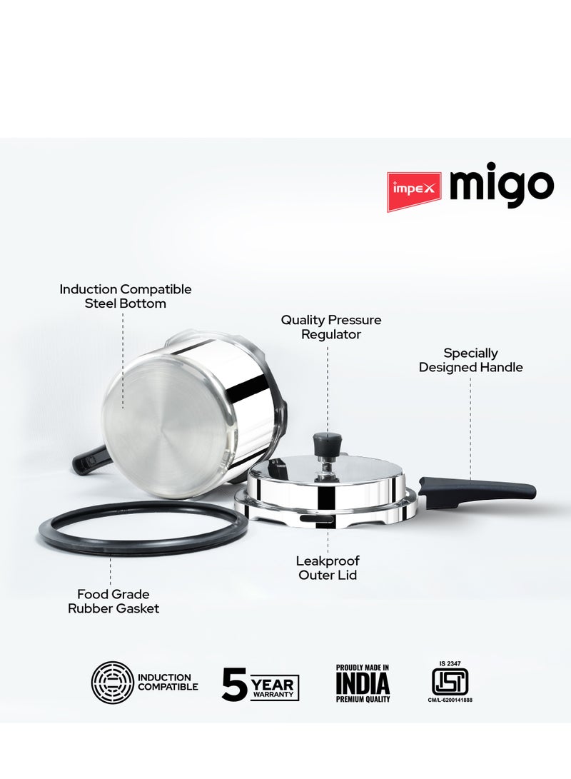 إمبكس قدر ضغط Migo من الستانلس ستيل ثلاثي الطبقات سعة 3 لتر | غطاء خارجي | قاعدة متوافقة مع الحث الحراري | نظام أمان ثلاثي | فتحة تهوية لحلقة الإحكام | صمام أمان متين | تشطيب لامع | متوافق مع مواقد الغاز والتحريض | TPC 3 - Image 4