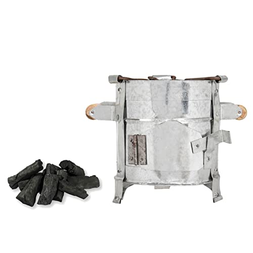 VISMAY'S Vismay’s Heavy-Duty Iron Sigdi (Size 27 x 23 CM) Angiti with Strong Stand & Vertical Support Wooden Handle Strong Riveted Rods Chulha Heater Griller Tandoor Stove for Outdoor Cooking with Koyla - Image 1
