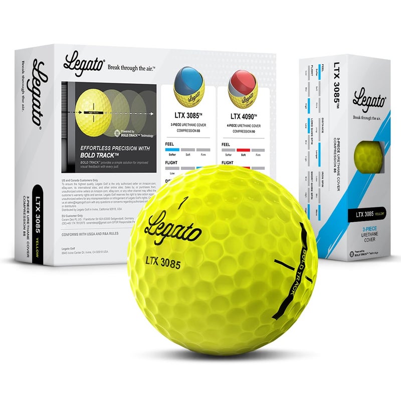 Legato Golf Balls LTX3085 | Maximized Distance with Soft Feel | 3 Piece | Urethane Cover | 85 Compression | Yellow | 1 Dozen (12 Balls) - Image 1