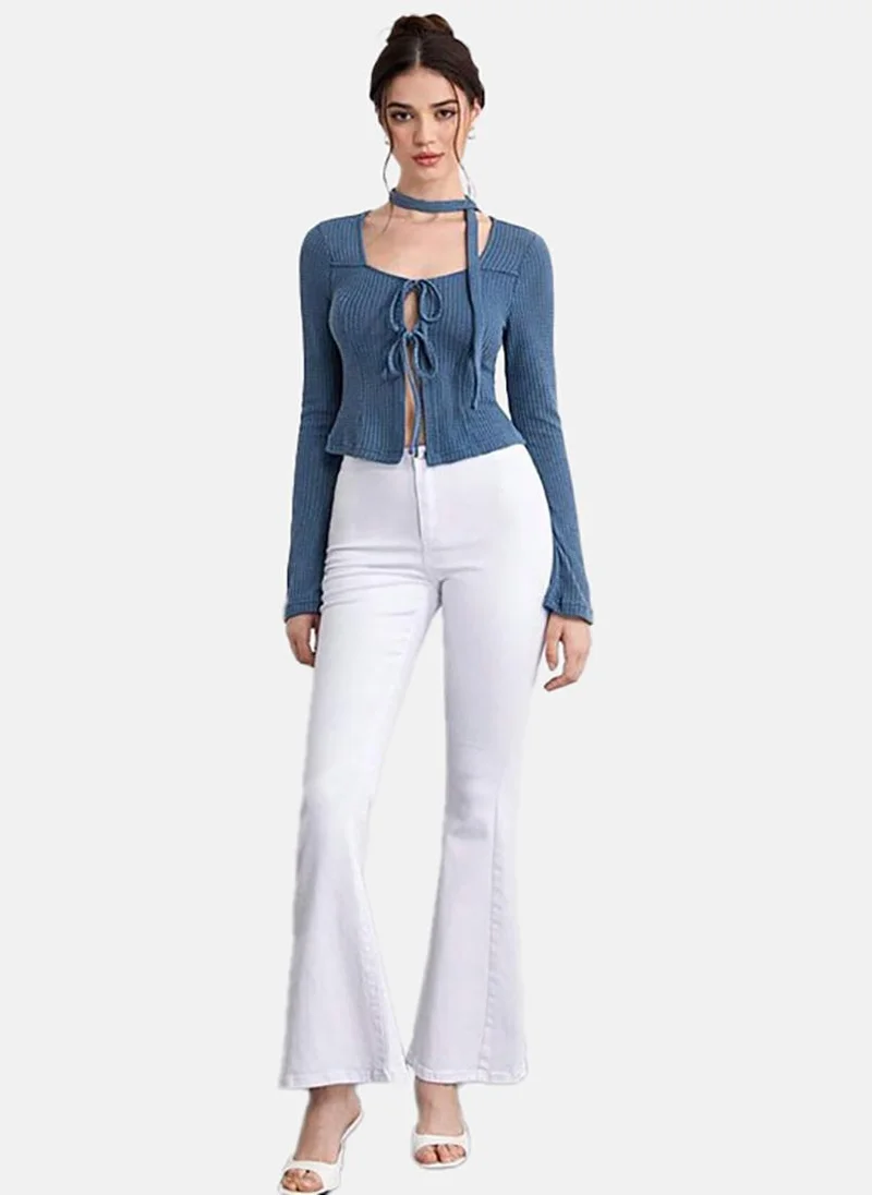 يونيكي Blue Solid Slim Fit Long Sleeve Top