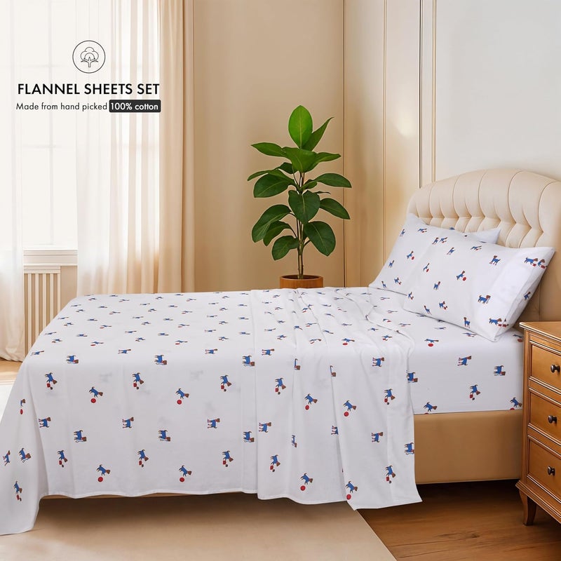 RUVANTI Flannel Sheets Full Size - 100% Cotton Double Brushed Bed Sheets Set, Deep Pockets 16 Inches, All Seasons Breathable & Extra Soft Full Sheets, Warm & Cozy, 4 Piece, Puppy Playoff - Image 2