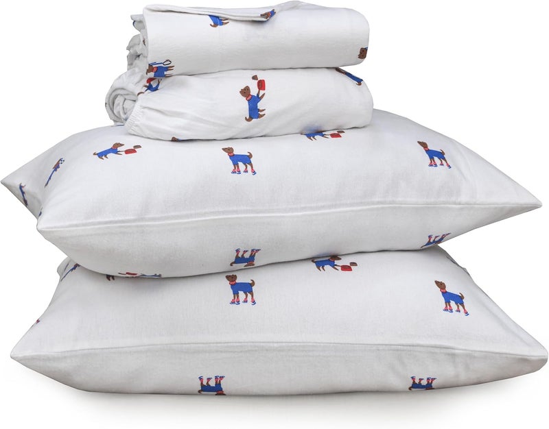 RUVANTI Flannel Sheets Full Size - 100% Cotton Double Brushed Bed Sheets Set, Deep Pockets 16 Inches, All Seasons Breathable & Extra Soft Full Sheets, Warm & Cozy, 4 Piece, Puppy Playoff - Image 1