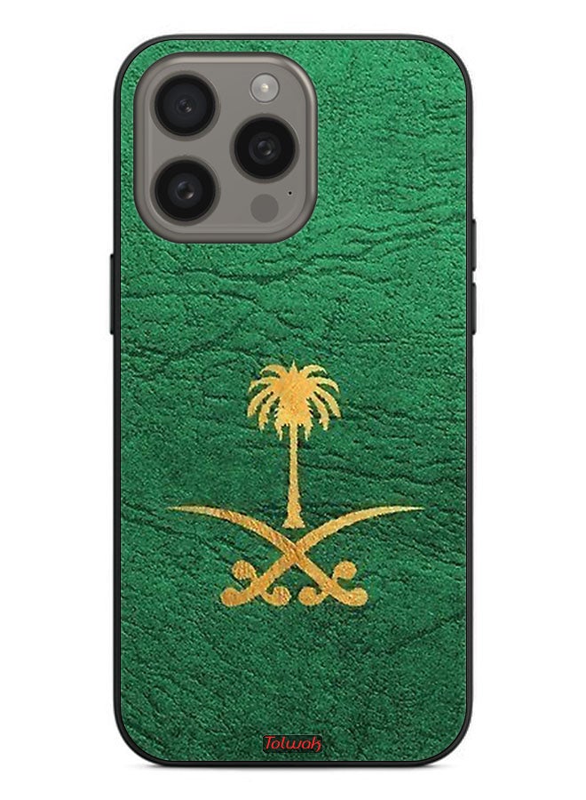 Tolwak غطاء حماية جلدي لجهاز ابل ايفون 15 برو ماكس عليه شعار المملكة العربية السعودية - Image 2