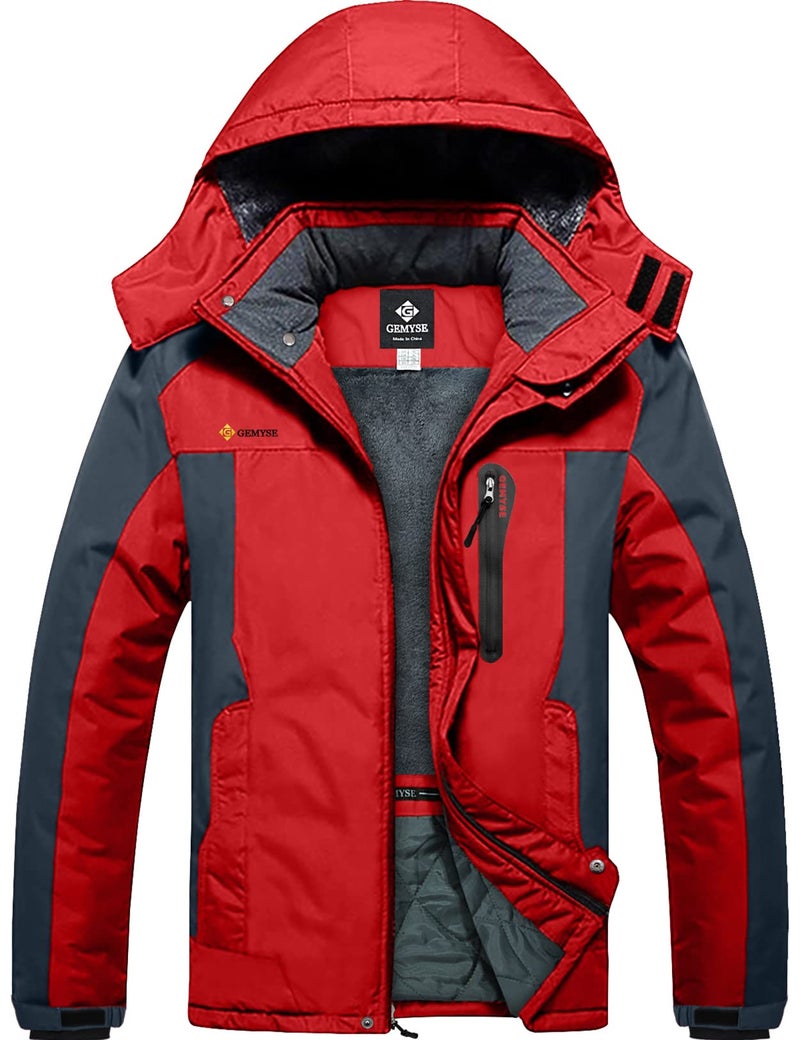 GEMYSE Men's Mountain Waterproof Ski Snow Jacket Winter Windproof Rain Jacket (Grey Red,XX-Large) - Image 1