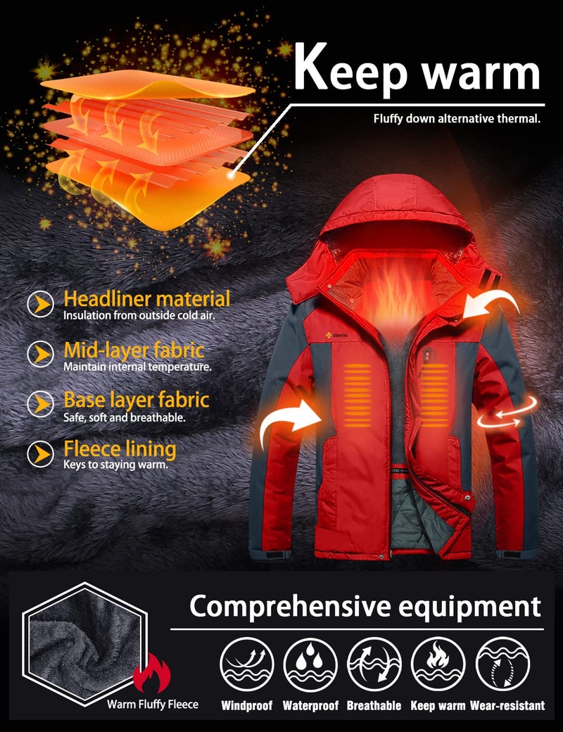 GEMYSE Men's Mountain Waterproof Ski Snow Jacket Winter Windproof Rain Jacket (Grey Red,XX-Large) - Image 4