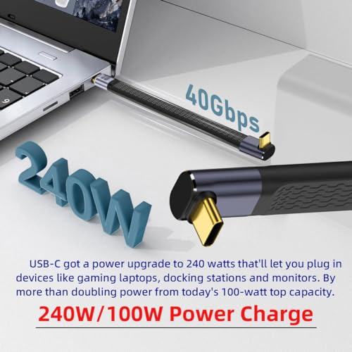 Tobo 90 Degree USB C Cable, USB 4.0Type C Flat Short Cable Male to Male 5 inch 40Gbps Data Transfer 240W PD Fast Charging 8K@60Hz for Laptops, Tablets and Phones (TD-1163CC) - Image 4