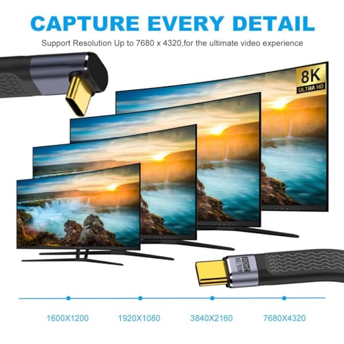 Tobo 90 Degree USB C Cable, USB 4.0Type C Flat Short Cable Male to Male 5 inch 40Gbps Data Transfer 240W PD Fast Charging 8K@60Hz for Laptops, Tablets and Phones (TD-1163CC) - Image 3