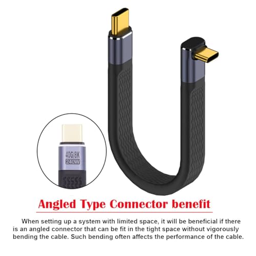 Tobo 90 Degree USB C Cable, USB 4.0Type C Flat Short Cable Male to Male 5 inch 40Gbps Data Transfer 240W PD Fast Charging 8K@60Hz for Laptops, Tablets and Phones (TD-1163CC) - Image 2