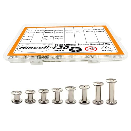 Hincell 120sets Chicago Screws Kit, 8 Sizes Screw Rivets Silver Chicago Binding Screws for DIY Repair Leather Craft Belt Bag Shoes Purse Bookbinding (M5*4,5,6,8,10,12,15,18) (Silver) - Image 1