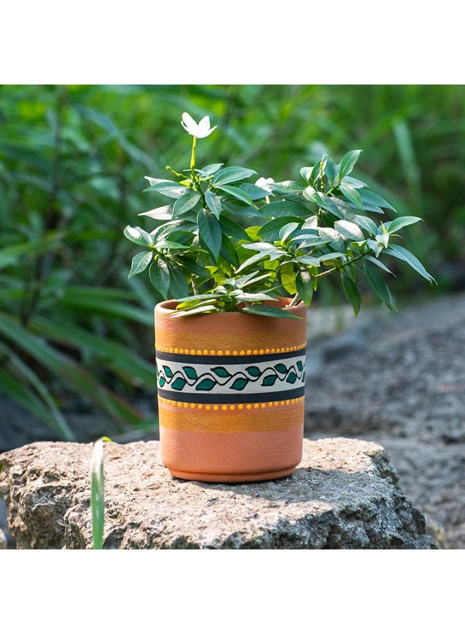 ارك أصيص نباتات فخاري مطلي يدويًا من ARK للنباتات الداخلية والخارجية | وعاء طيني طبيعي بتصميم قبلي على الحافة | ديكور بوهيمي للمنزل والشرفة - Image 3