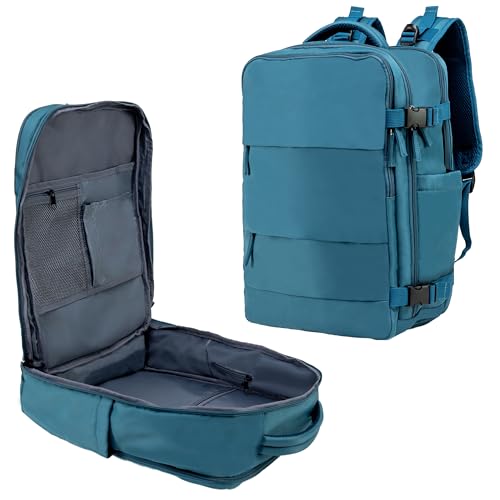 Carrywell (Not Made In China) Travel Backpack Airline Approved, Carry-On Underseat, Holds 15.6 or 16 Inch Laptop, Personal Item Bag with Shoe Compartment For Men Women, Peacock Blue 30l - Image 1