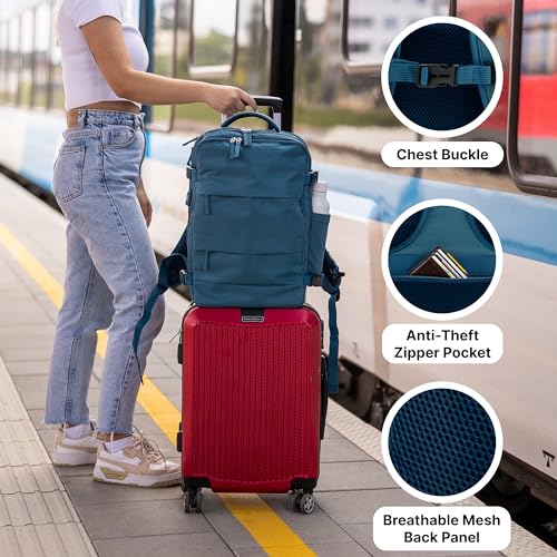 Carrywell (Not Made In China) Travel Backpack Airline Approved, Carry-On Underseat, Holds 15.6 or 16 Inch Laptop, Personal Item Bag with Shoe Compartment For Men Women, Peacock Blue 30l - Image 3