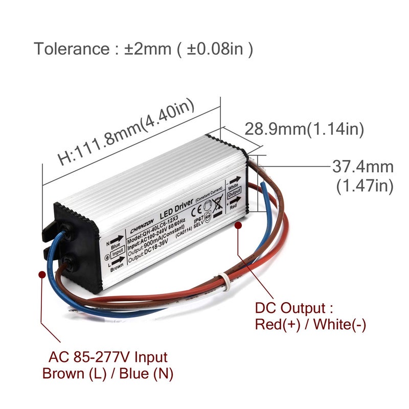 Chanzon LED Driver 900mA (Constant Current Output) 18V-39V (Input 85-277V AC-DC) (6-12) x3 18W 24W 30W 36W IP67 Waterproof High Power Supply 900 mA Lighting Transformer for 30 W COB Chips (Aluminium) - Image 2