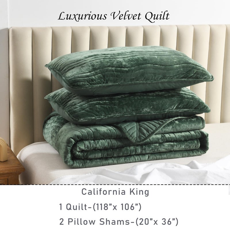 AJOCCI Velvet California King Size Quilt, Oversized California Comforter Set Emerald Green Bedding Set (118â€*106â€) with 2 Pillow Shams, Luxurious Quilt Set,All-Season 3 Pieces - Image 5