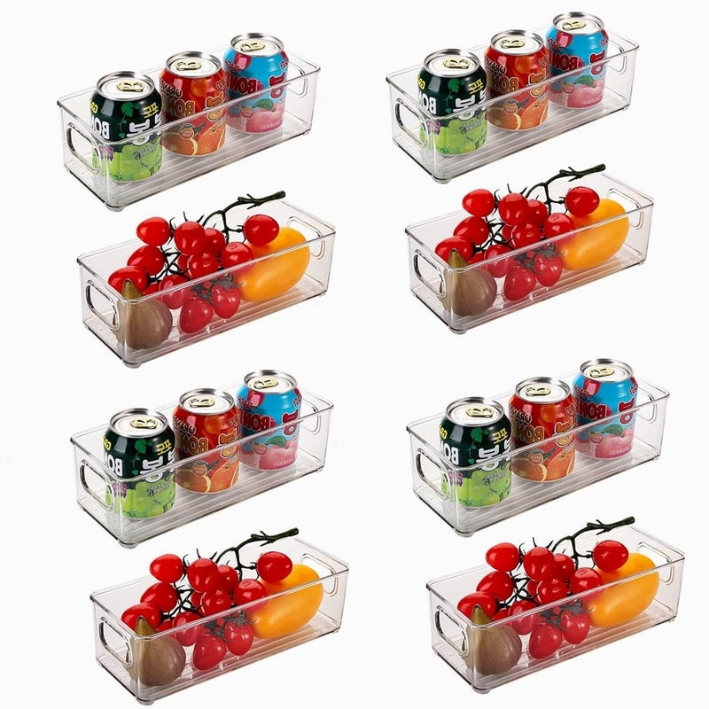 8Pack Clear Plastic Pantry Organizer Bins with Handles  Refrigerator  Kitchen Storage Boxes