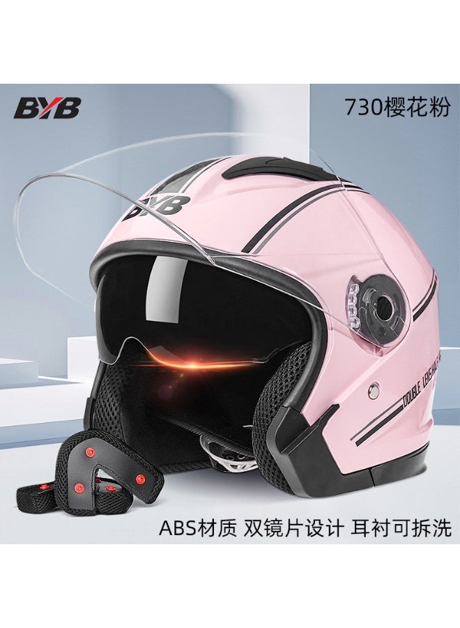 BYB Motorcycle Open Face Helmet For Men And Women Dual Lens Sun Visor Face Shield Top Lightweight Scooter Bike Retro 3/4 Helmet - Image 1