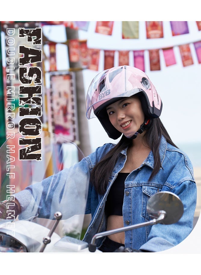 BYB Motorcycle Open Face Helmet For Men And Women Dual Lens Sun Visor Face Shield Top Lightweight Scooter Bike Retro 3/4 Helmet - Image 2