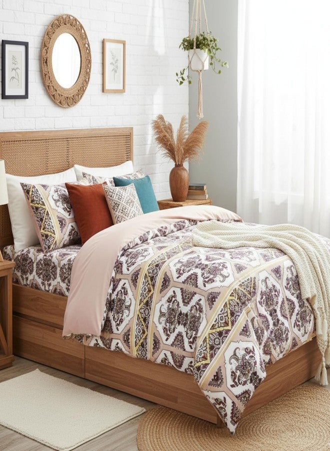 DaDa Bedding Ancient Quail Duvet Cover - w/Pillow Cases Tribal Persian Mauve Blush Pink Kilim Traditional Design Intricate Ornate Ornament Print - Cal King - 3-Pieces - Image 1