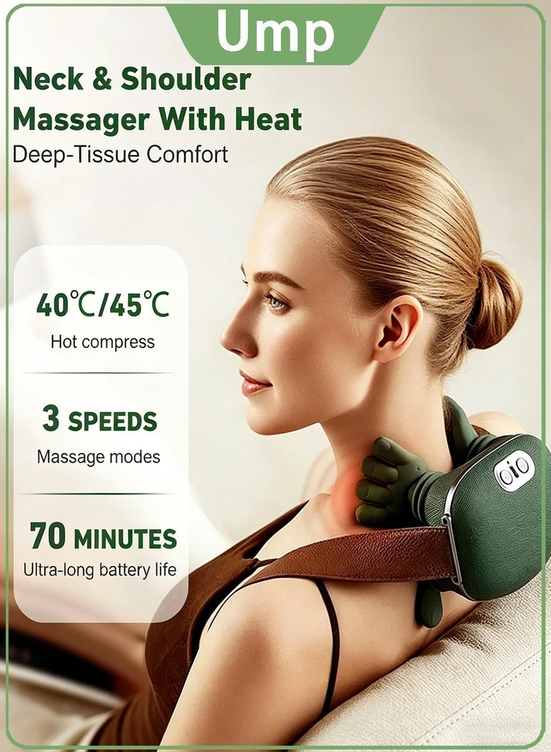 Ump Portable Neck Massager, Back Shoulder Massager, Shiatsu Massager,Rechargeable, with Heat, 3 Speed Levels,4D Deep Tissue Shiatsu Kneading Massager, Pain Relief,Relax Muscles, Electric Muscle Relaxation Pain Relief, for Home,Office,Car, Gifts for Men Women - Image 1
