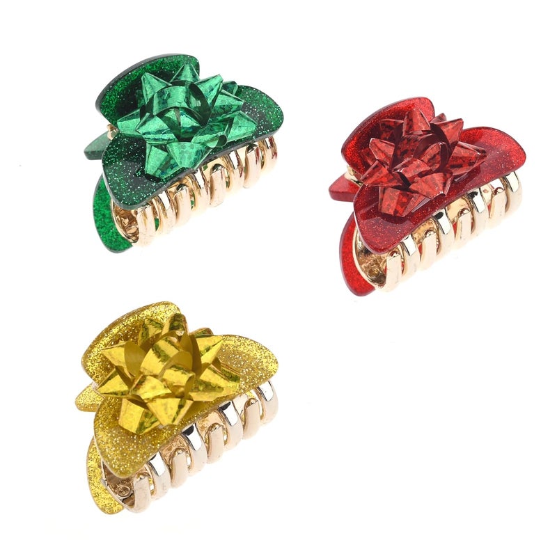 LUX ACCESSORIES Christmas Red, Green, and Gold Bow Claw Clips set of 3