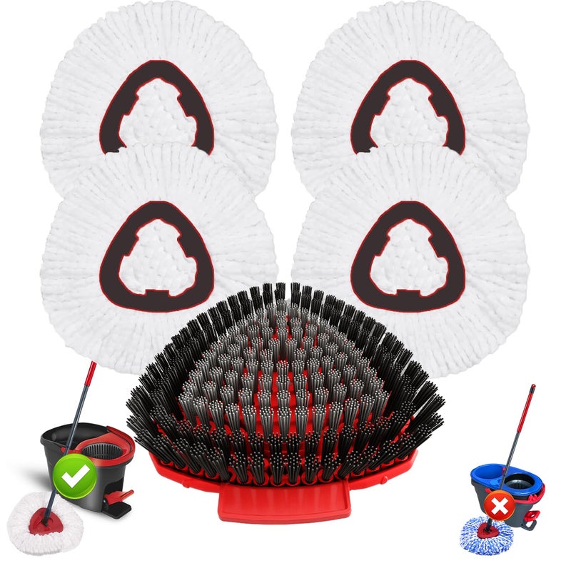 Fatmass 5 Pack Spin Mop Head Replacement for O Cedar EasyWring 1-Tank System,Include 4 Mop Replace Heads + 1 Upgrade Scrubber Brush, 100% Microfiber Mop Refills Deep Cleaning Machine Washable - Image 1